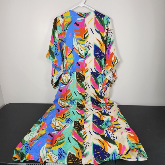 Palms Away Tropical Maxi Dress Oversize Dolman Sleeves Sz S CRUISE VACATION Beac - Picture 5 of 16